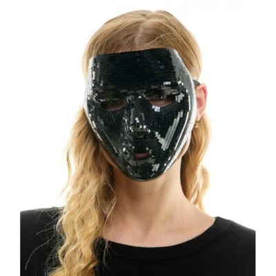 Máscara de mascarada discoteca negra de vidrio espejo real elegante de lujo para cara completa Foto 1 de 4