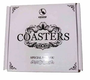 Set of 6 PU Leather Drink Coasters/Holder Round Cup Mat Pad White Marble - Picture 1 of 6