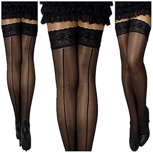 Halterlose Strümpfe mit Naht schwarz glänzend 20 DEN mit Silikon Gr. S-XXL - Bild 1 von 3