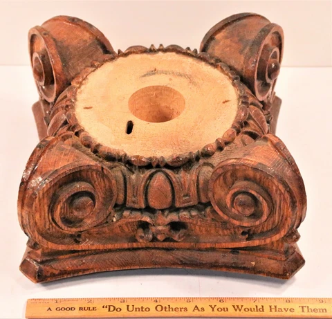 Antique Architectural Salvage Carved Oak Column Capital Top Corinthian 5" Cover