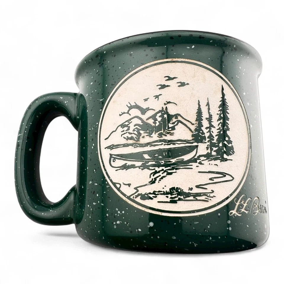 LL Bean Ceramic Stoneware Mug 16 Oz Green Speckled Large Coffee Cup Outdoor Logo - Image 1 of 4