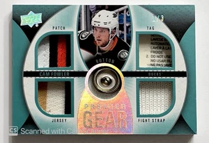2017-18 UPPER DECK PREMIER GEAR 5 PATCH BUTTON RELIC CAM FOWLER 1/3 - Picture 1 of 2