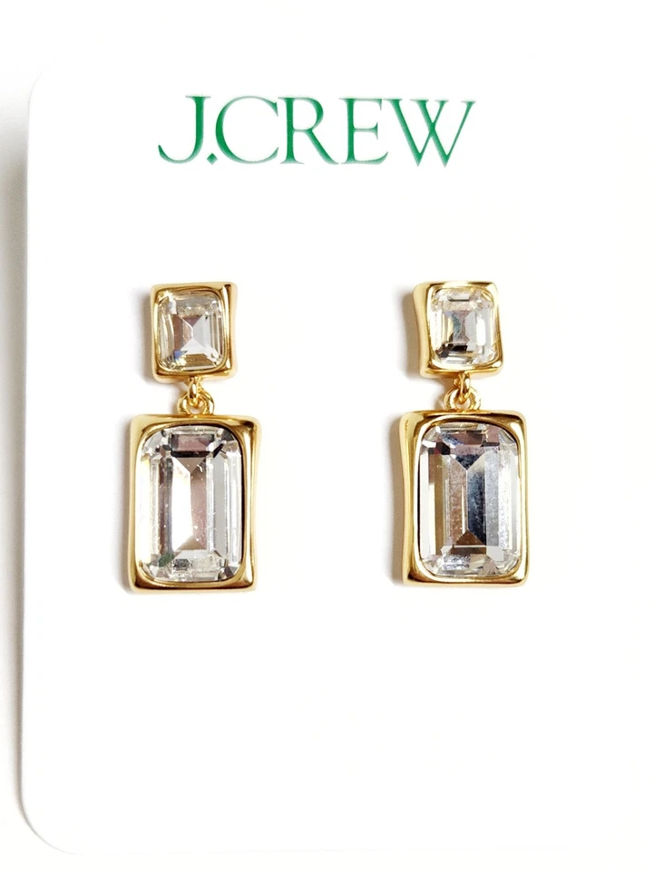 J.Crew 多面宝石吊坠耳环水晶多镀金黄铜全新带标签 — 第 1/4 张图片