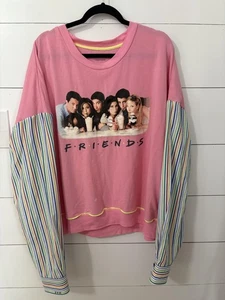 Camisa Upcycled Friends Para Mujer 3X Rosa Manga Larga Rayas Gráfico Talla Grande Fundida - Imagen 1 de 8