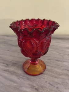 MOON AND STARS AMBERINA RUFFLED EDGE COMPOTE - Picture 1 of 7