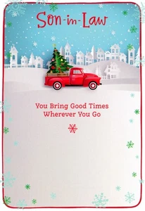 Nice MERRY CHRISTMAS Card FOR SON-IN-LAW, Red Truck Good Times by Hallmark + ✉ - Picture 1 of 5