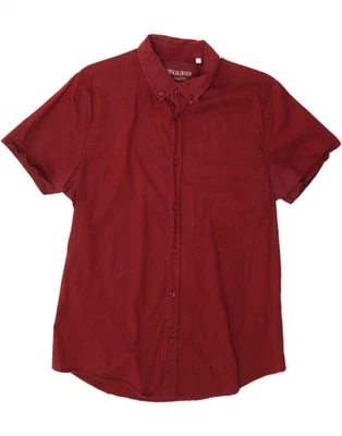 GUESS Mens Short Sleeve Shirt Large Burgundy Cotton CS25 - Image 1 of 2