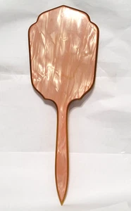 DuPont Nemours Celluioid Vanity Hand Mirror Pink Pearlized Butterscotch Art Deco - Picture 1 of 6