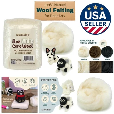 Needle Felting Wool, Handmade Carded Core Material, White Roving for Wet Pain... - Image 1 of 4