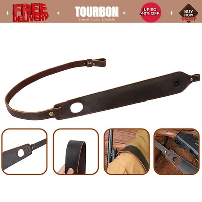 Tourbon Leather Rifle Sling Gun Carry Strap Shooting Handrest Adjustable Hunting - Image 1 of 4