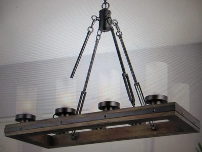 Lámpara de araña de madera LNC, rústica de 8 luces lineal de granja negra Foto 1 de 4