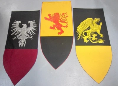 Set/3 Repro Medieval Renaissance Faire Heraldic Banners GRIFFIN LION & EAGLE - Image 1 of 4