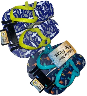 Toddler Boys Blue & Green Shark & Dinosaur Flip Flop Sandals Size Small 5/6 - Image 1 of 4