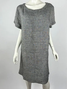 Garnet Hill Linen Dropwaist Shift Dress Women 16 EUC Short Sleeve Scoop Neck - Picture 1 of 14