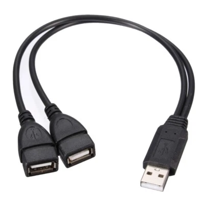 USB 2.0 A Male To 2 Dual Female Jack Y Splitter Hub Power Cord Adapter Cable - Image 1 of 4