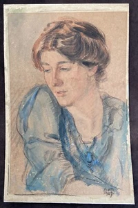 Scuola St. Ives 1907 Acquerello Firmato Ritratto di Giovane Donna - Nocciola Rainey? - Foto 1 di 9