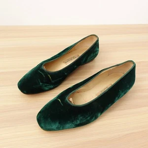 Vintage COLE HAAN Shoes Women 6.5 Green Velvet Leather Ballet Flat Slip On ITALY - Picture 1 of 16