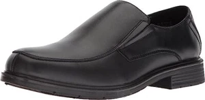 Dr Scholl's Jeff Black Leather Slip On Stacked Heel Rounded Toe Fashion Loafers - Picture 1 of 6