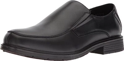 Dr Scholl's Jeff Black Leather Slip On Stacked Heel Rounded Toe Fashion Loafers - Image 1 of 4