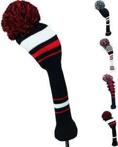 Golf Head Covers Knitted Woods Driver Fairway Hybrid Pom Pom Cover Washable Soft - Picture 1 of 14