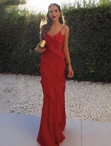 Maxi Vestido de Noche Rojo, Volantes Invitada de Boda Vestido Largo - Talla L (Reino Unido 12/14) - Imagen 1 de 6