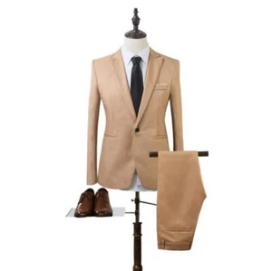 Conjunto de traje de ajuste moderno de un botón para hombre conjunto de dos piezas chaqueta + pantalón trajes de negocios - Imagen 1 de 26