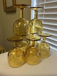 8 Amber Thumbprint Goblet Glasses MCM  Vintage - Picture 1 of 4