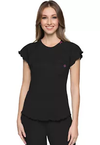 Black Med Couture AMP Knit Lettuce Edged Scrub Top MC706 BLK - Picture 1 of 5
