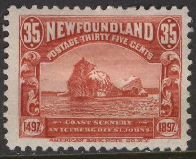 NEWFOUNDLAND 73 35c RED 1897 CABOT ISSUE ICEBURG OFF ST JOHNS MPH (#73) CV$120 - Image 1 of 2