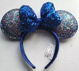 Official Disney Park Ears - Minnie Mouse - 2020 Celebration Blue Sparkle Bow - Picture 1 of 2