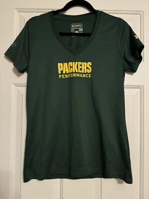 Camiseta para mujer Green Bay Packers NFL Under Armour Heat Gear cuello en V talla mediana Foto 1 de 4