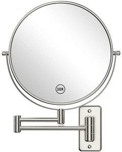 Espejo de maquillaje montado en la pared de 9 pulgadas con aumento de 10X y giratorio de 360° extensible - Imagen 1 de 6