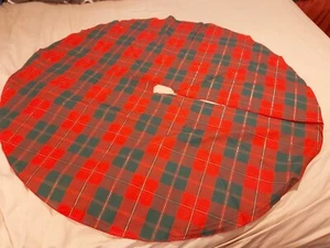 BAUMROCK SCHOTTENKARO ROT/GRÜN/GOLDFADEN LEICHTE BAUMWOLLE 42" DURCHMESSER NEU - Bild 1 von 4