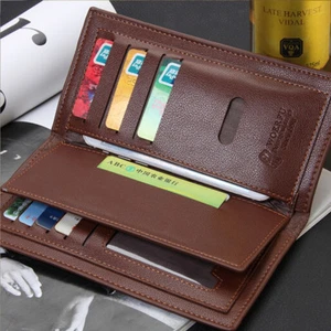 Cartera de cuero delgada para hombre plegable con tarjetero de identificación cartera bolso sin asas largo bolso de mano - Imagen 1 de 8
