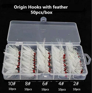 50Pcs 2X Strong Fishing Treble Hooks w/ Feather Dressed 2/4/6/8/10# Tackle USA - Picture 1 of 10