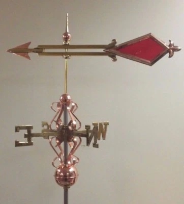 Beautiful copper STAINED GLASS RED ARROW weathervane, COMPLETE SETUP + mount - Image 1 of 3