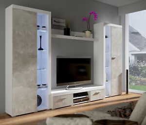 Living Room Furniture set Entertainment TV Unit -White/Concrete Wall cupboard 