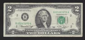 1976 USA $2 Two Dollar Bill Series (B) Number B05263972A Circulated Condition - Picture 1 of 2