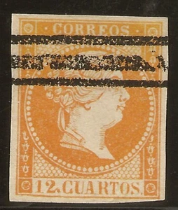 Edifil Especializado NE1as Barrado 12 Cuartos naranja Isabel II 1855 NL213 - Picture 1 of 2