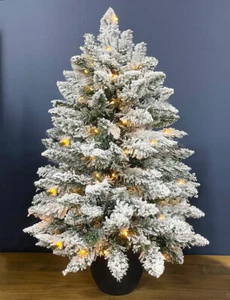 3ft Pre Lit Christmas Xmas Tree Bavarian Snow Flocked 140 Tips 80 LED Lights - Picture 1 of 5