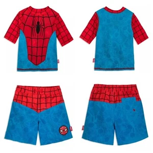 Disney Store Spider-Man Rashguard & Swim Trunks Boy's Swimsuit Swimwear NEW - Picture 1 of 5