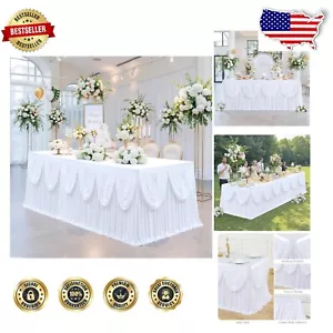 Elegant White Pleated Table Skirt for 9ft Rectangle Tables - Perfect for Events - Picture 1 of 10