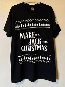 Jack Daniels Whiskey T-Shirt Christmas Cotton Crew Mens JDTW M or L NEW Black - Picture 1 of 6