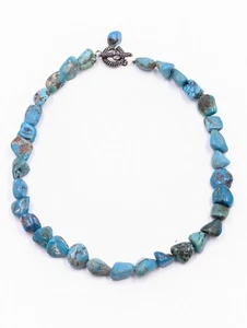 Signed FAS Sterling Silver Turquoise Nugget Necklace U129 - Picture 1 of 10