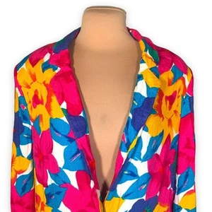 Vintage Floral Blazer Jacket Bright Multicolor Tropical Print Union Made Large - Picture 1 of 16