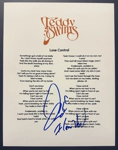 HOJA DE LETRAS FIRMADA POR Teddy Swims perder el control cantante pop autógrafo auténtico certificado de autenticidad - Imagen 1 de 2