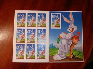 U.S. Mint Stamp Scott #3137- 38 32c Bugs Bunny Pane Imperforate 10th Stamp - Picture 1 of 4