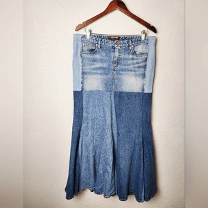 Roberto Cavalli Patchwork Denim Jeans Maxi Fischschwanz Rock Damen Größe 44 IT 8US - Bild 1 von 11