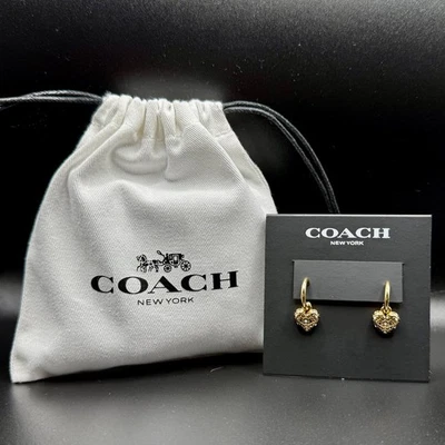 Coach Quilted Signature Heart Hoop Earrings | Giftable, New | Full Packaging - Image 1 of 3