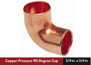 3/4 in. x 3/4 in. Copper Pressure 90-Degree Cup x Cup Elbow Fitting - Picture 1 of 5